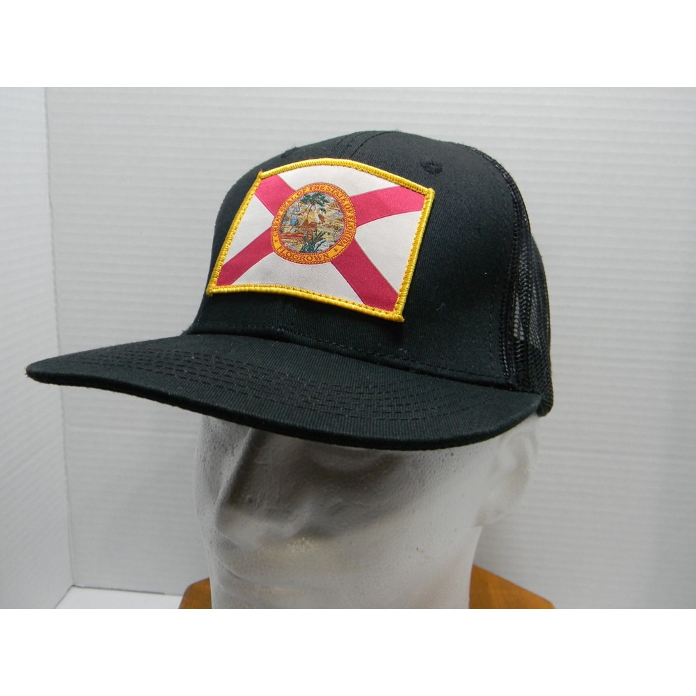 FloGrown Florida State Flag Trucker Hat Black Mesh Snapback Adjustable Cap